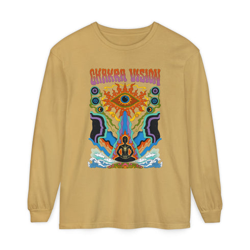 Chakra Vision (Front design) - Unisex Garment-dyed Long Sleeve T-Shirt